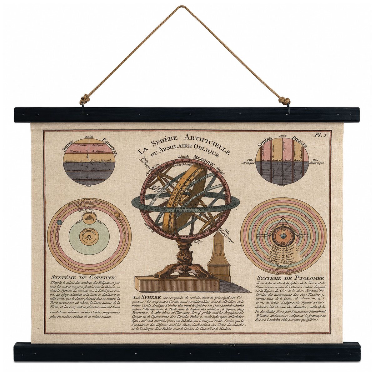 Sph�re armillaire vintage en toile � suspendre 60 x 43 cm