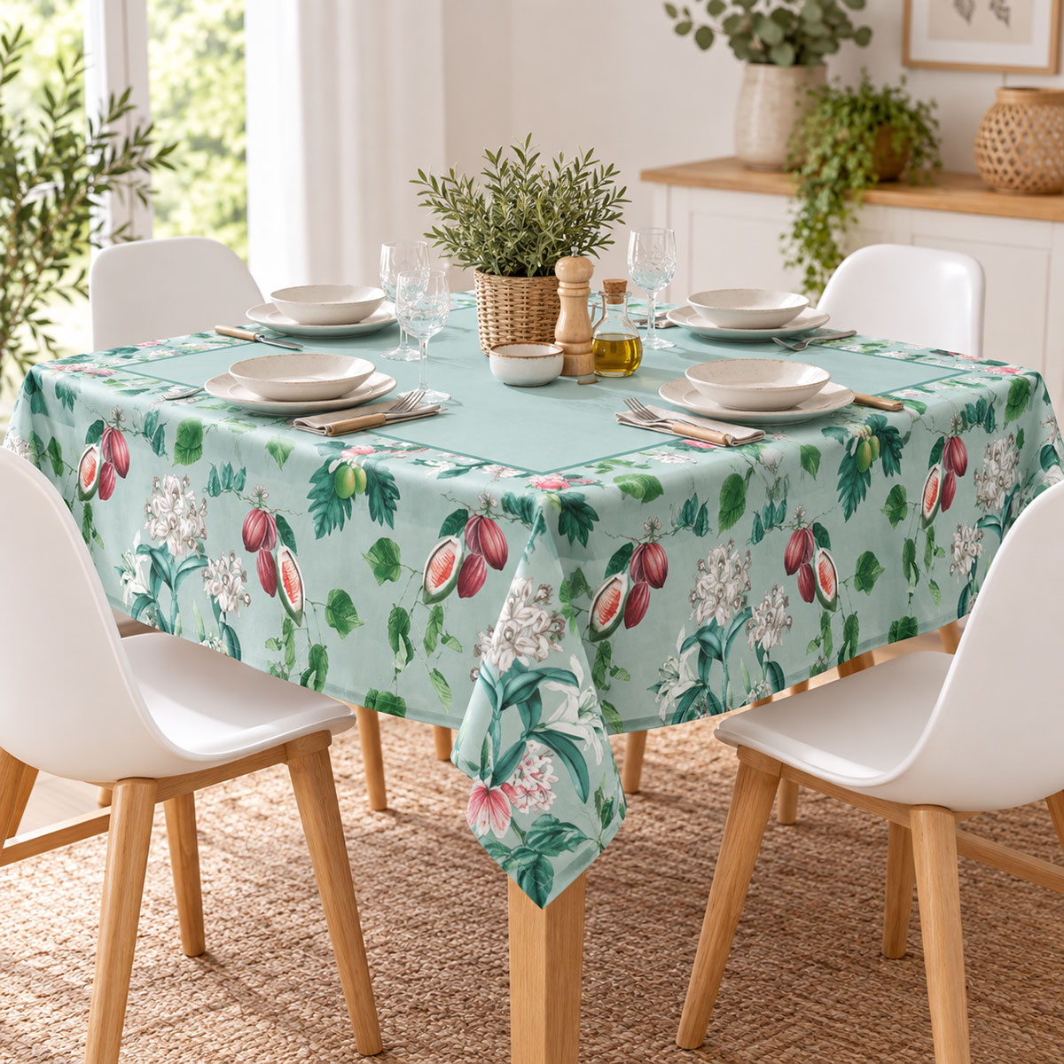 Nappe en coton enduit Orchid�e 140 x 140 cm