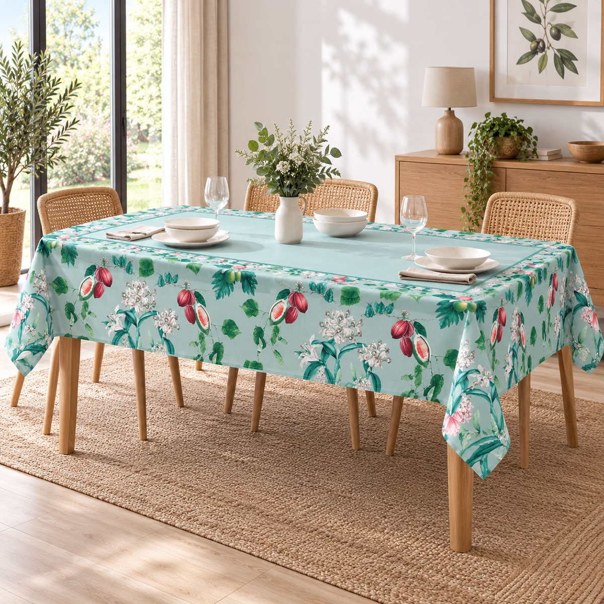 Nappe en coton enduit Orchid�e 140 x 240 cm