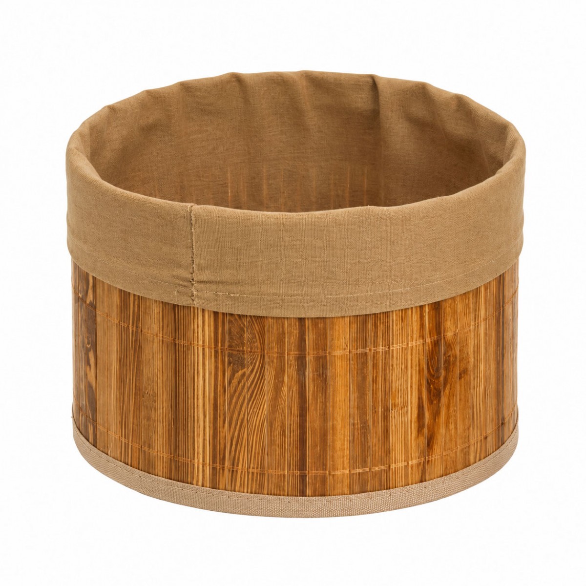 Panier de rangement rond bambou et tissu marron 23 cm