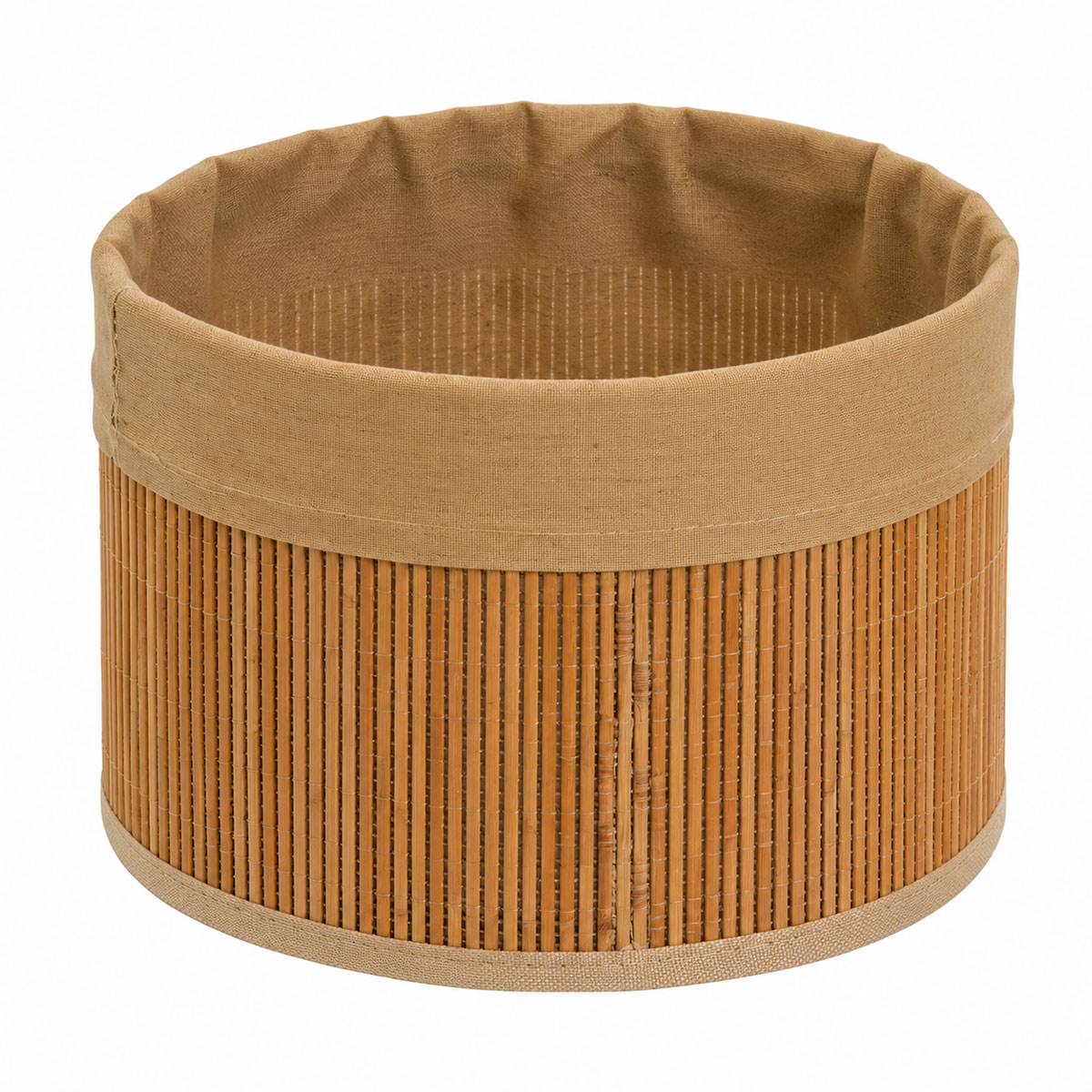 Panier de rangement rond bambou et tissu marron 24 cm
