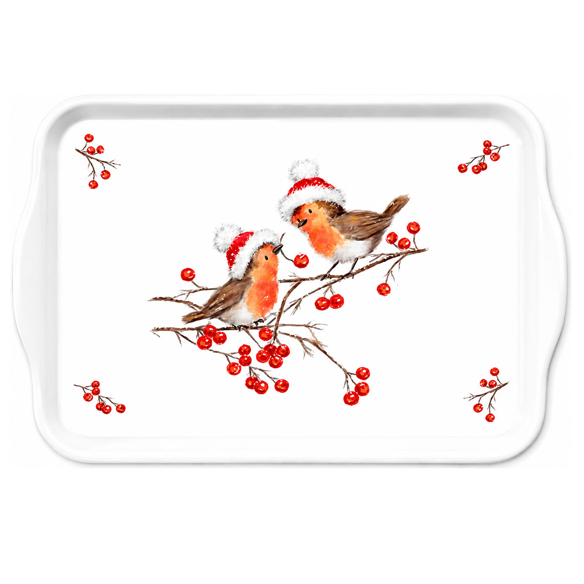 Mini plateau rouge-gorges de No�l 20.5 x 13.5 cm