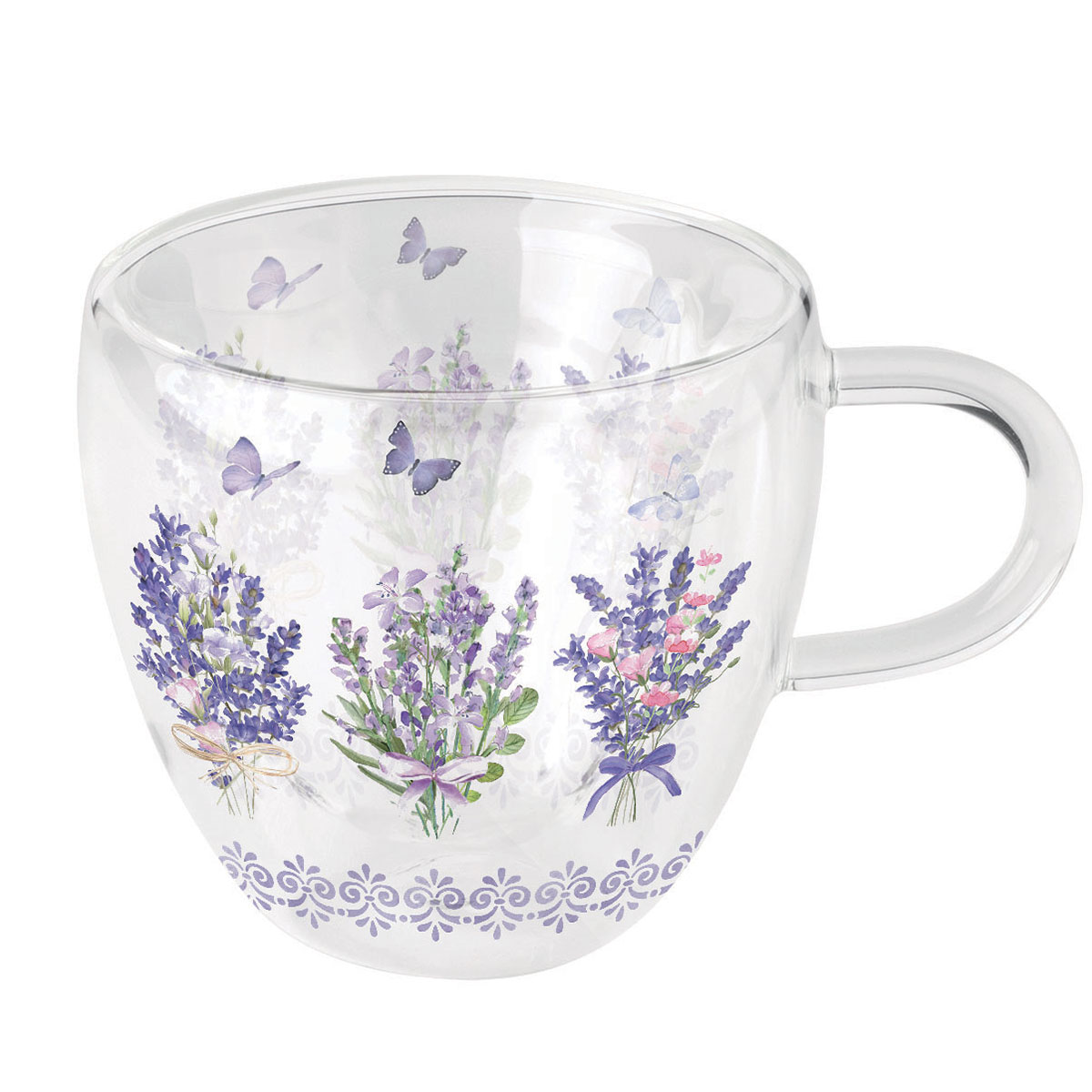 Tasse  th double paroi lavande et papillons