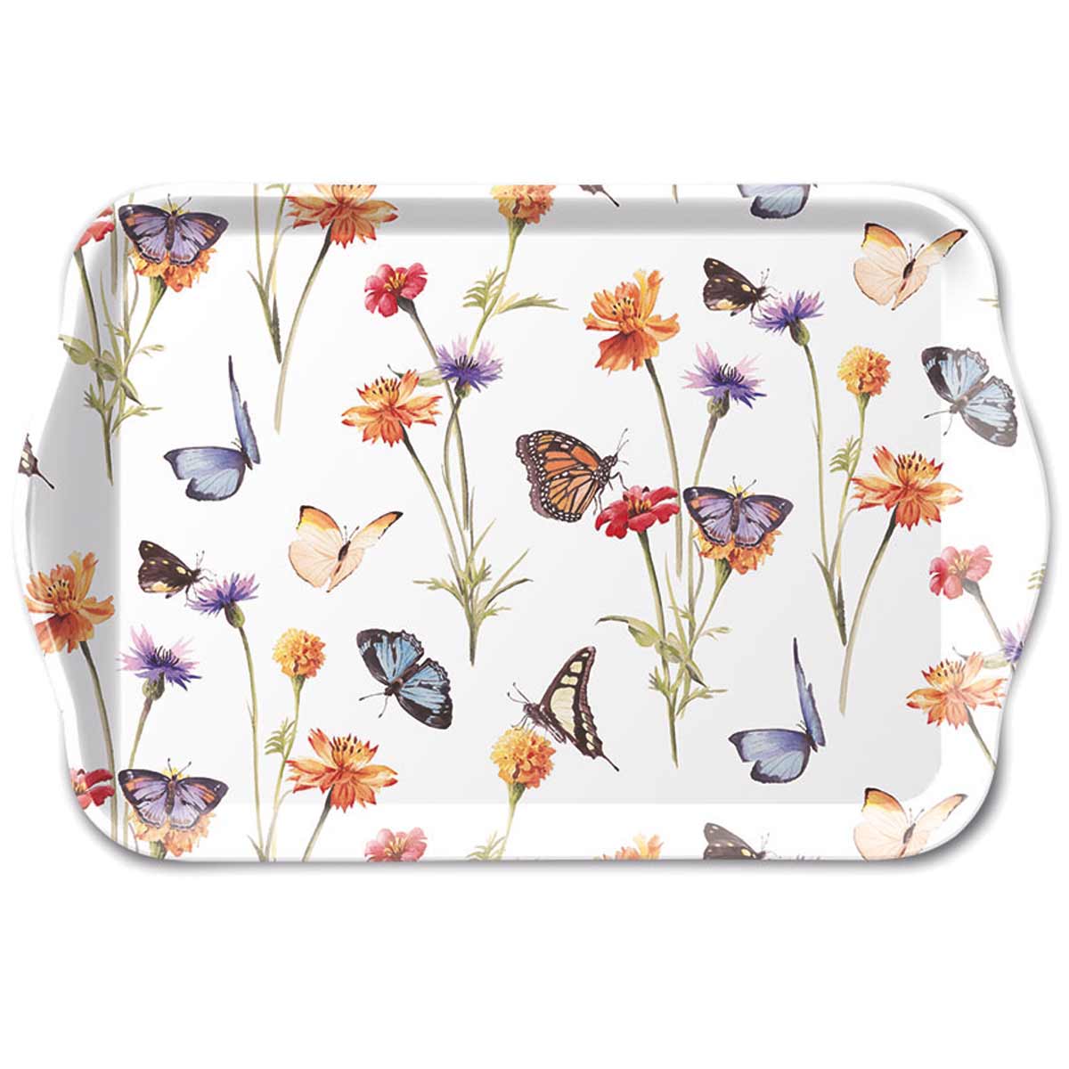 Mini Plateau Rectangulaire Motif Jardin de Papillons  20,5 cm