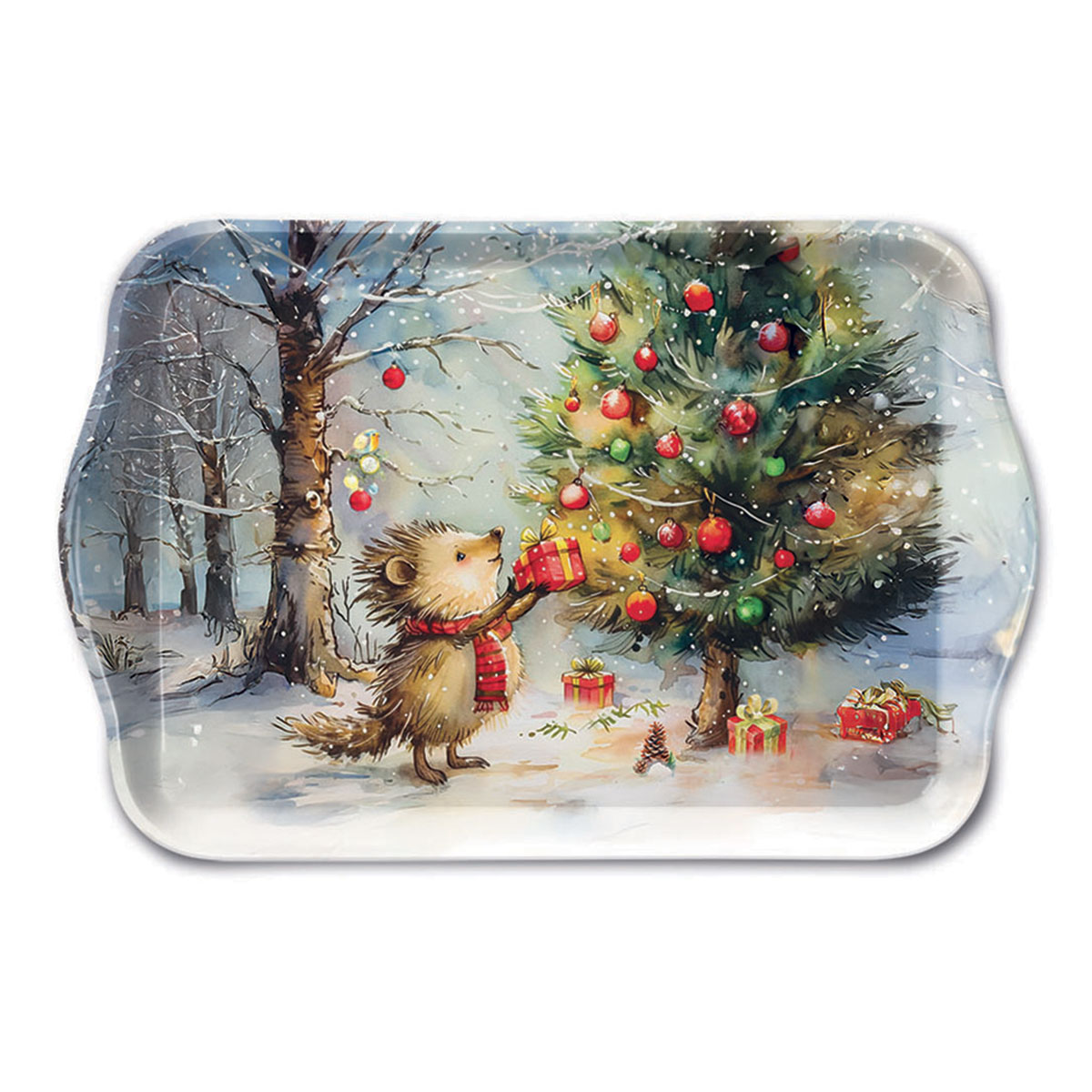 Mini plateau h�risson et sapin d�cor� 20,5 x 13,5 cm