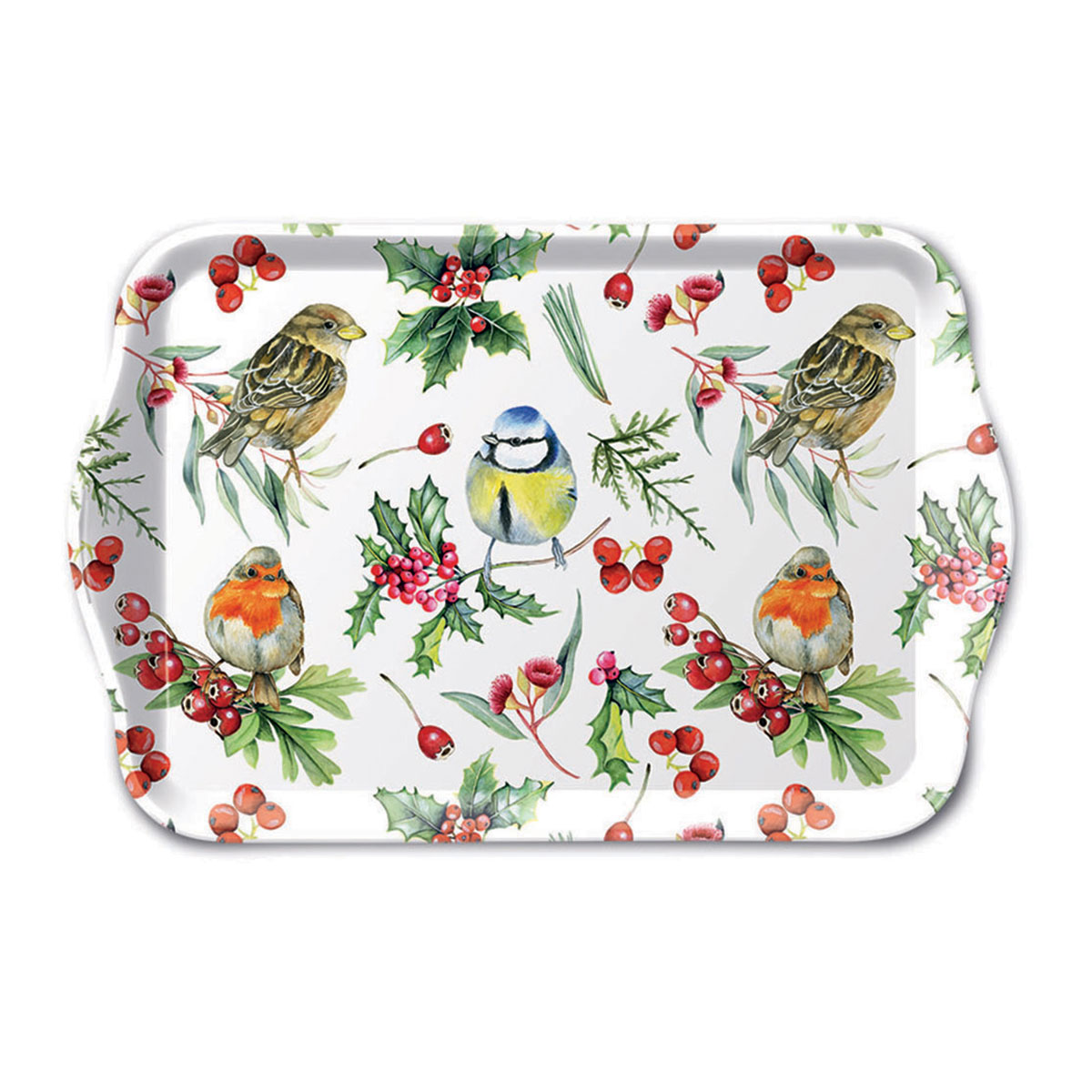 Plateau de No�l � Oiseaux et baies rouges � Ambiente