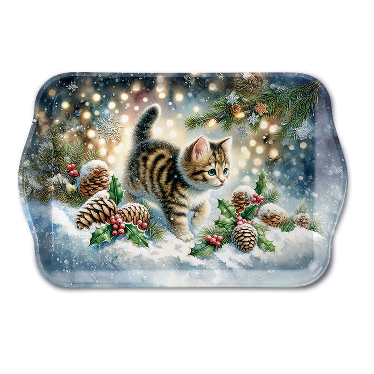 Plateau de No�l � Chaton dans la neige 20,5 x 13,5 cm