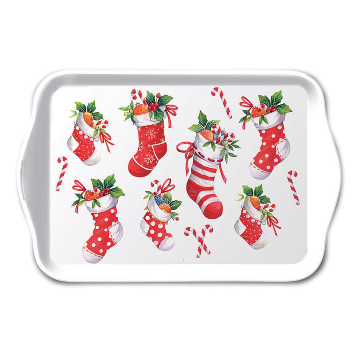 Plateau de No�l � Chaussettes rouges de f�te  20,5 x 13,5 cm