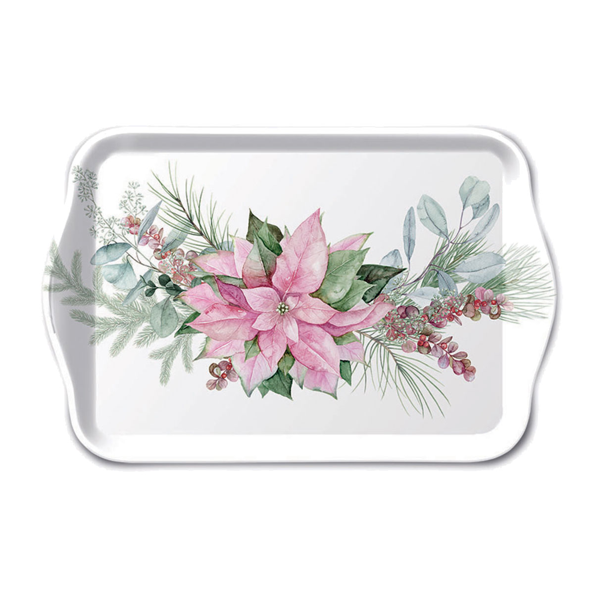 Plateau de No�l � Poinsettia rose 20,5 x 13,5 cm