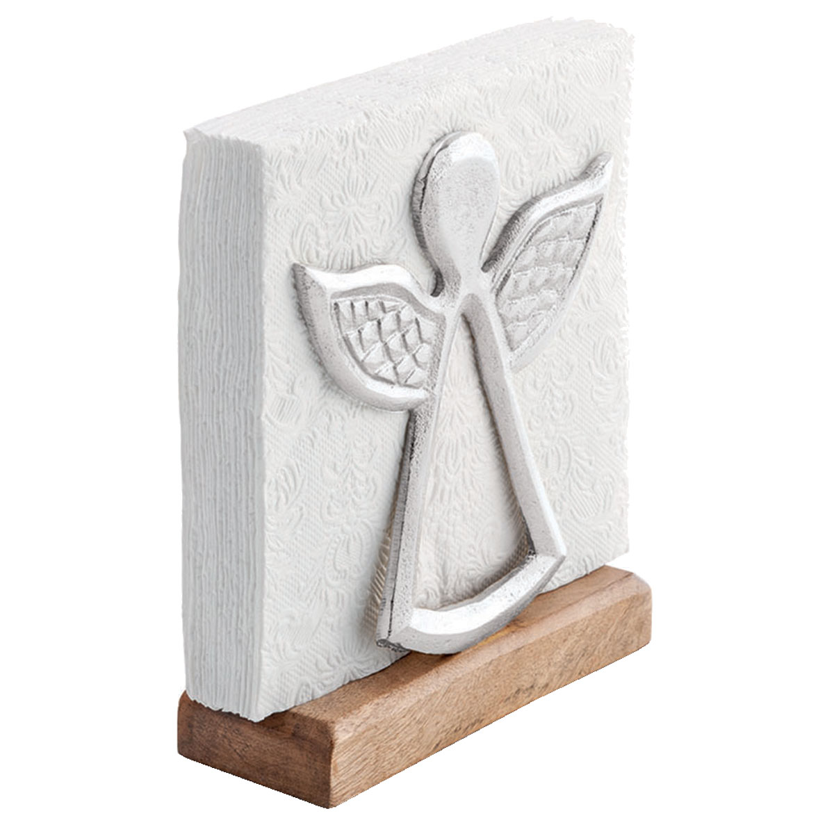 Porte-serviettes en bois de manguier et mtal  Ange argent