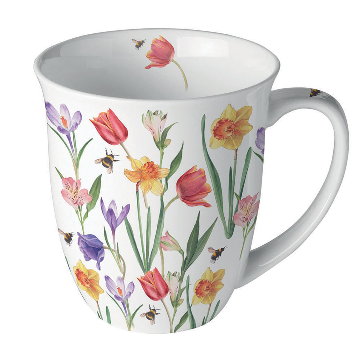 Mug fleurs printanires et abeilles en porcelaine fine 400 ml