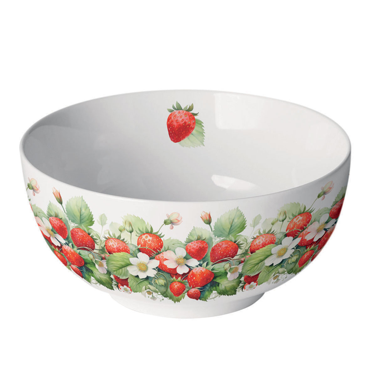 Bol en Porcelaine Fine  Fraises & Fleurs Blanches