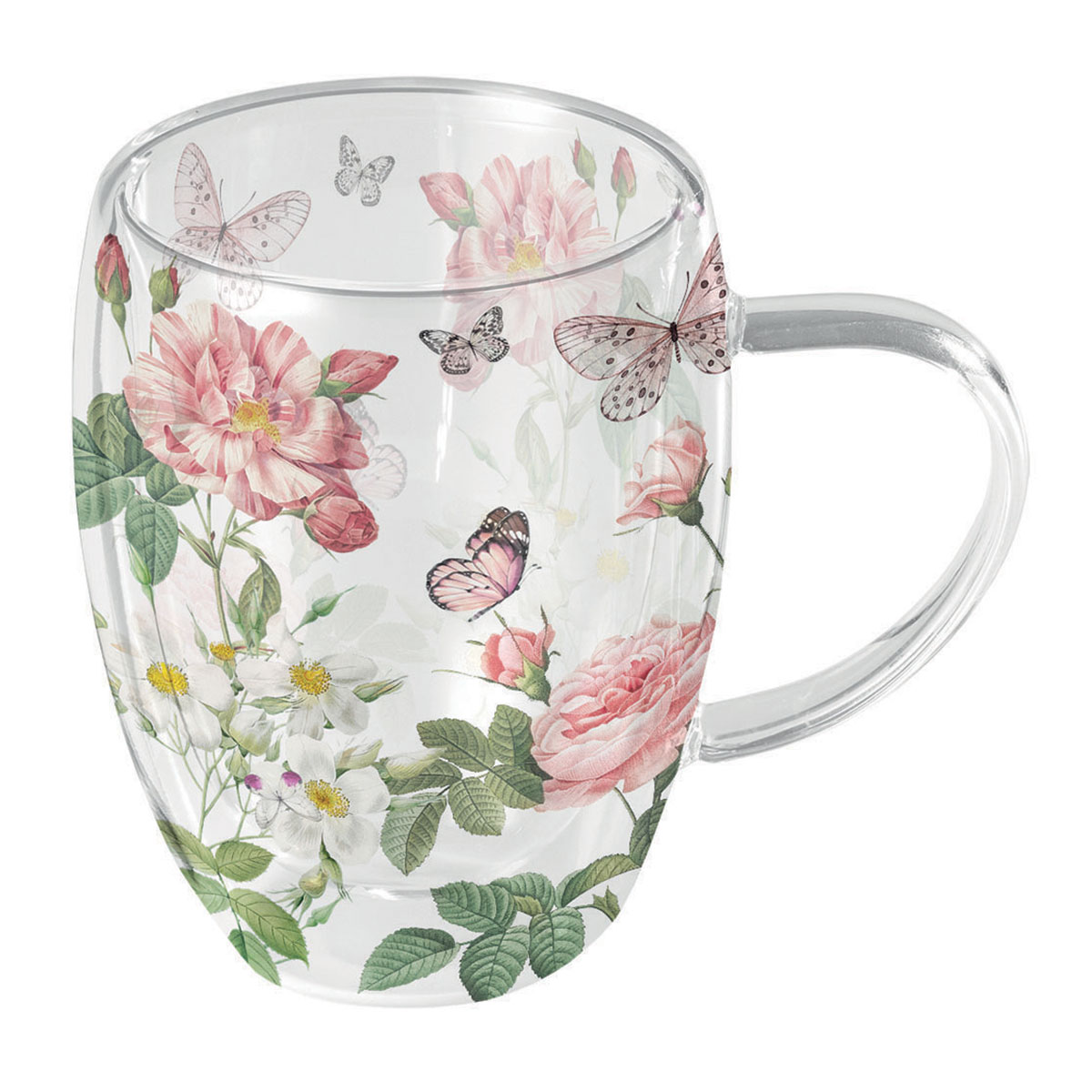 Tasse Double Paroi  Papillons et Fleurs Romantiques