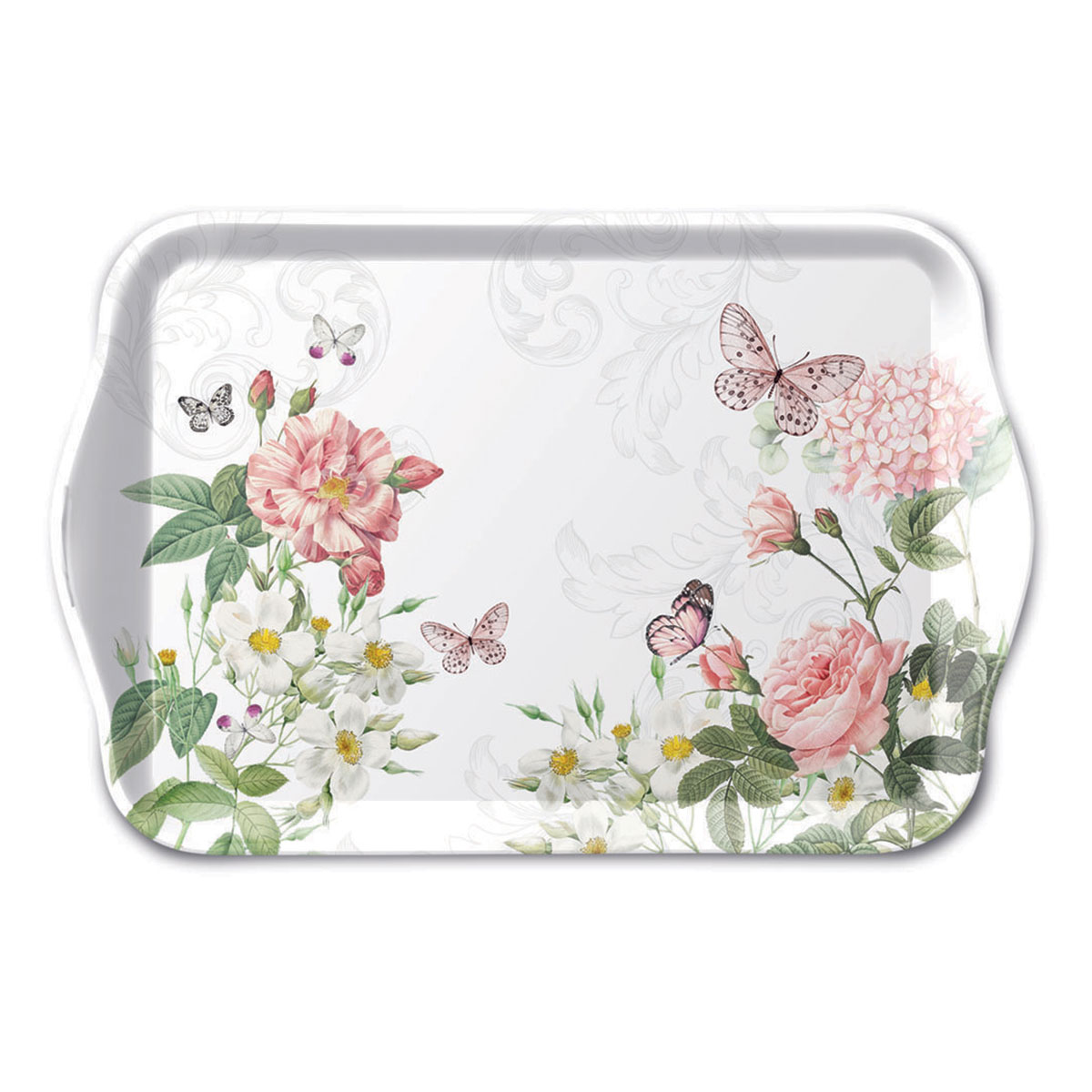 Mini plateau rectangulaire en mlamine  fleurs et papillons
