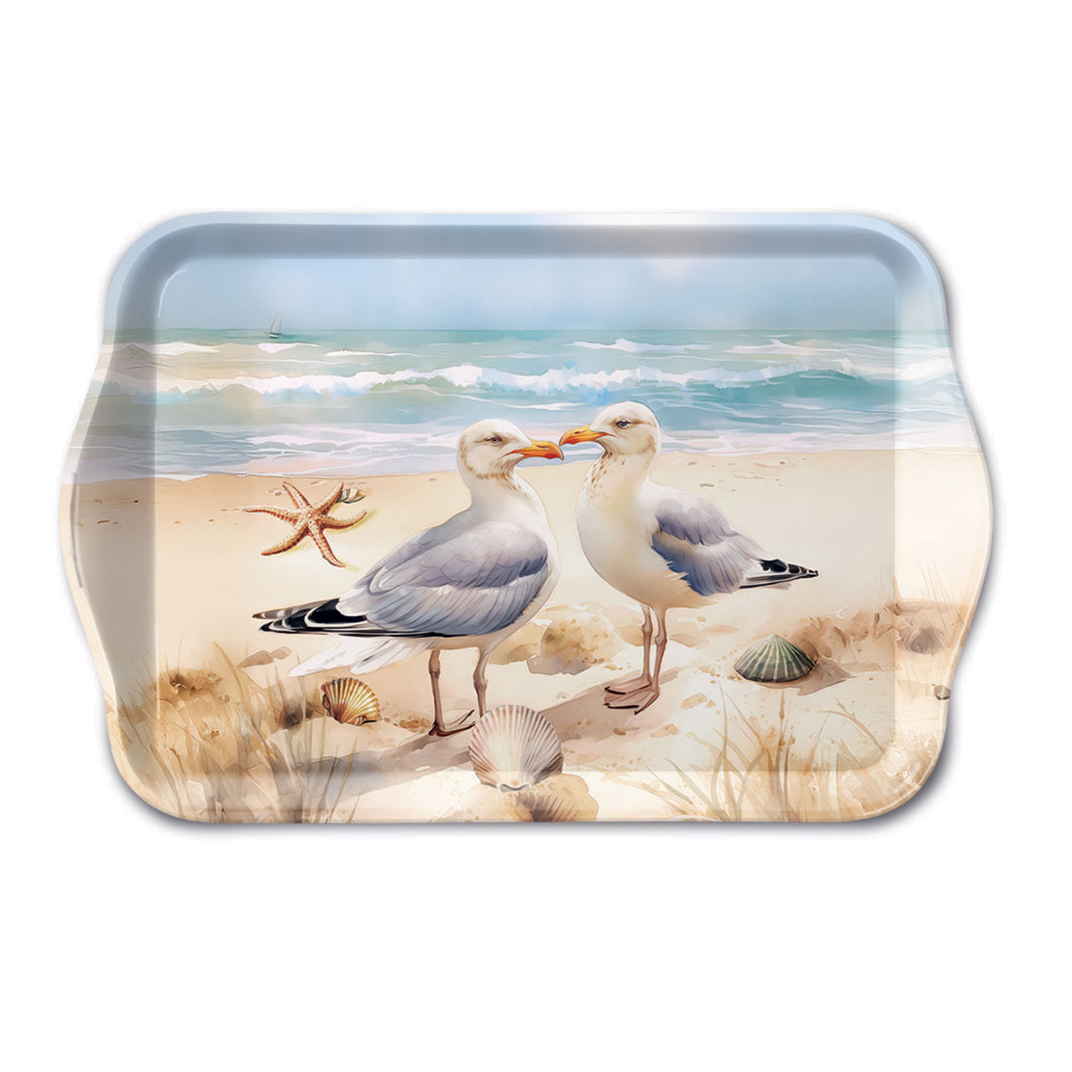 Mini plateau rectangulaire en mlamine  mouettes sur la plage