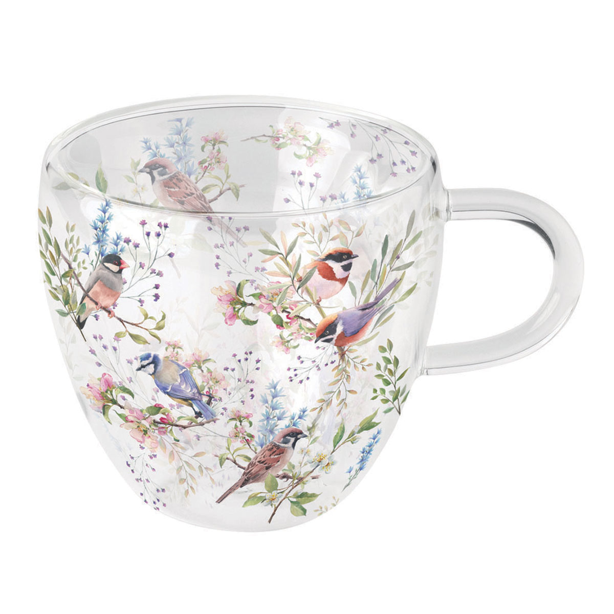 Tasse  th double paroi Papillons et Fleurs Roses