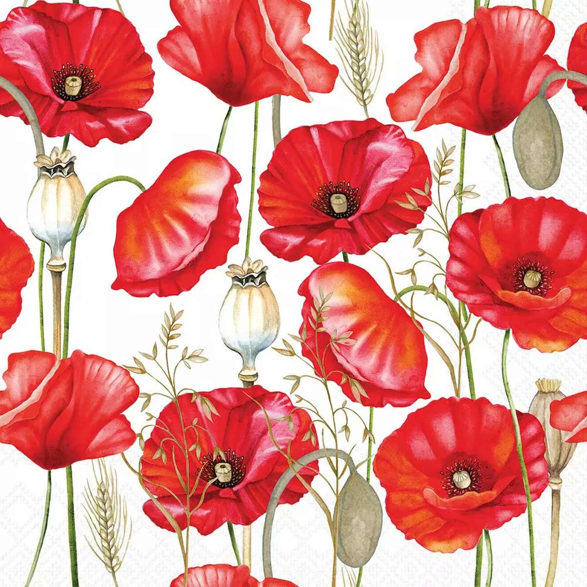 Serviettes papier coquelicots 33x33 cm paquet de 20
