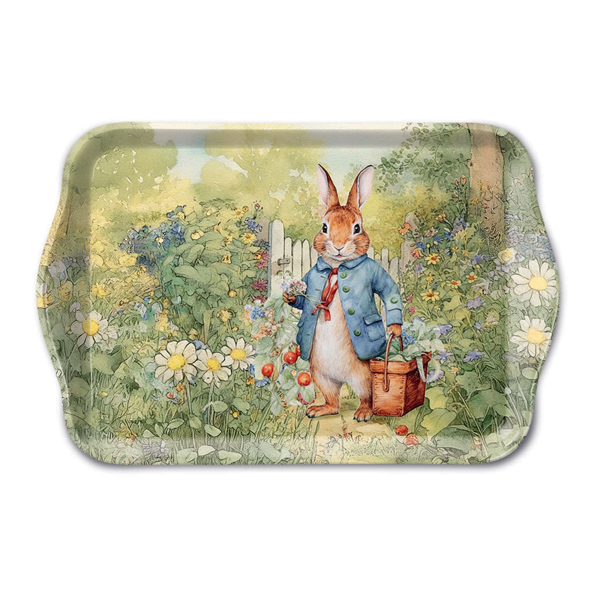 Mini plateau rectangulaire lapin au jardin fleuri