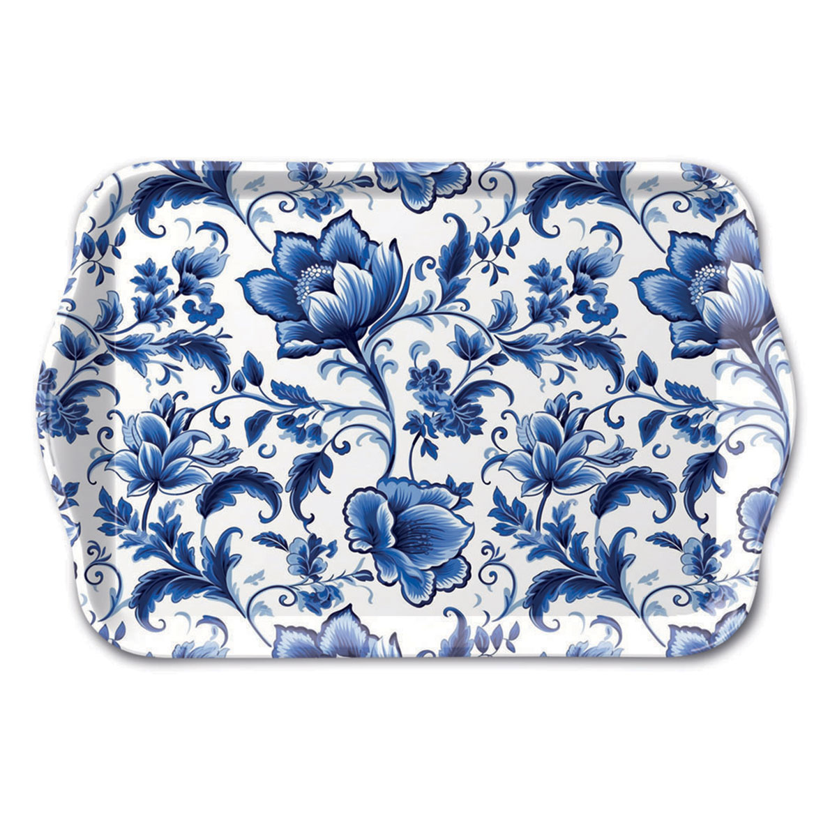 Mini plateau rectangulaire en mlamine  fleurs bleues