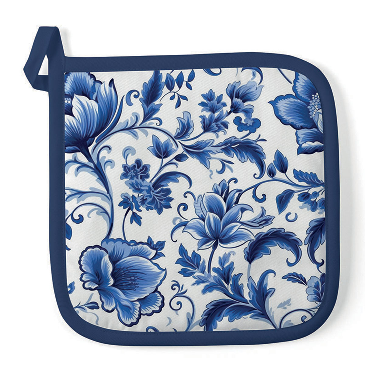 Manique de cuisine florale bleue