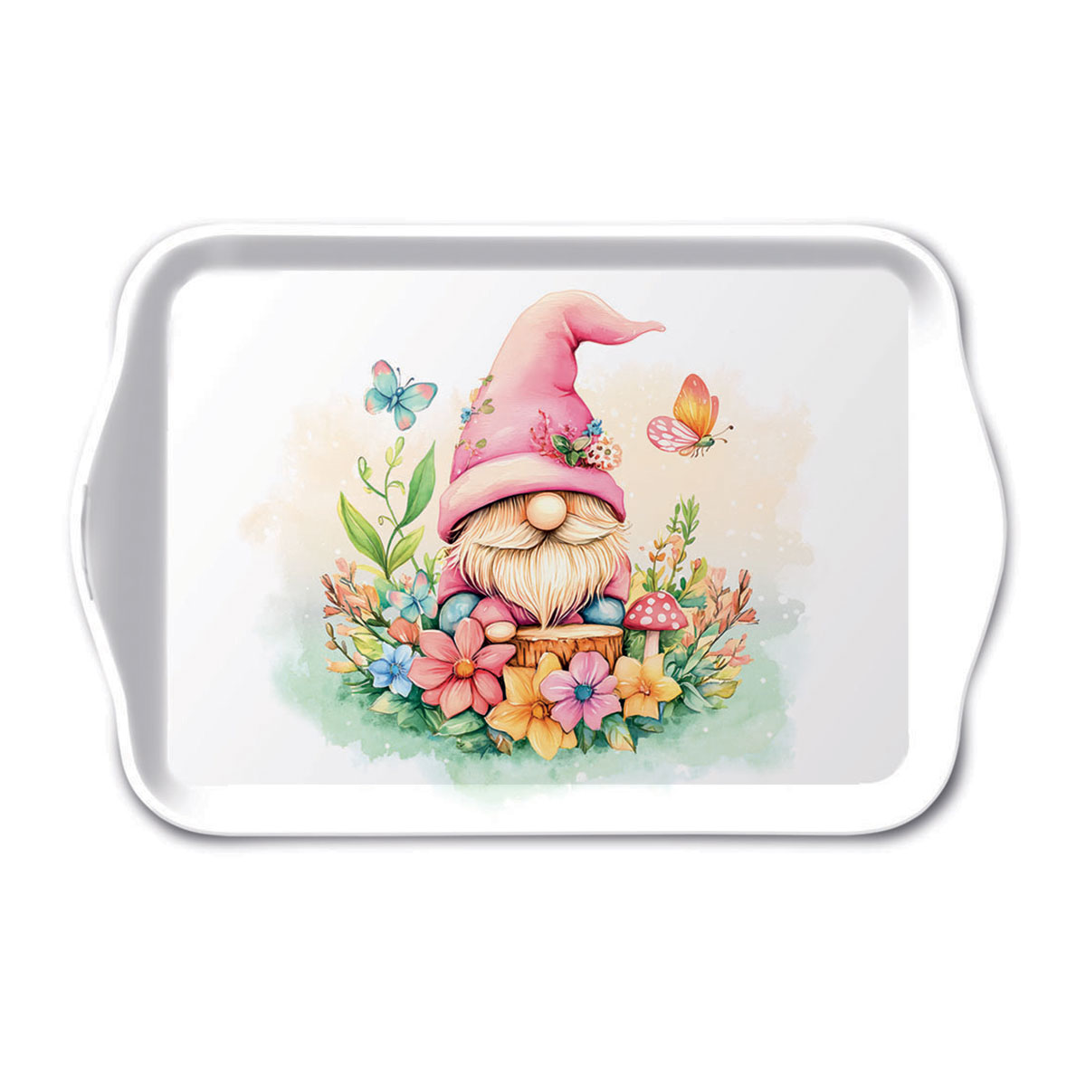 Mini plateau rectangulaire gnome et fleurs enchantes
