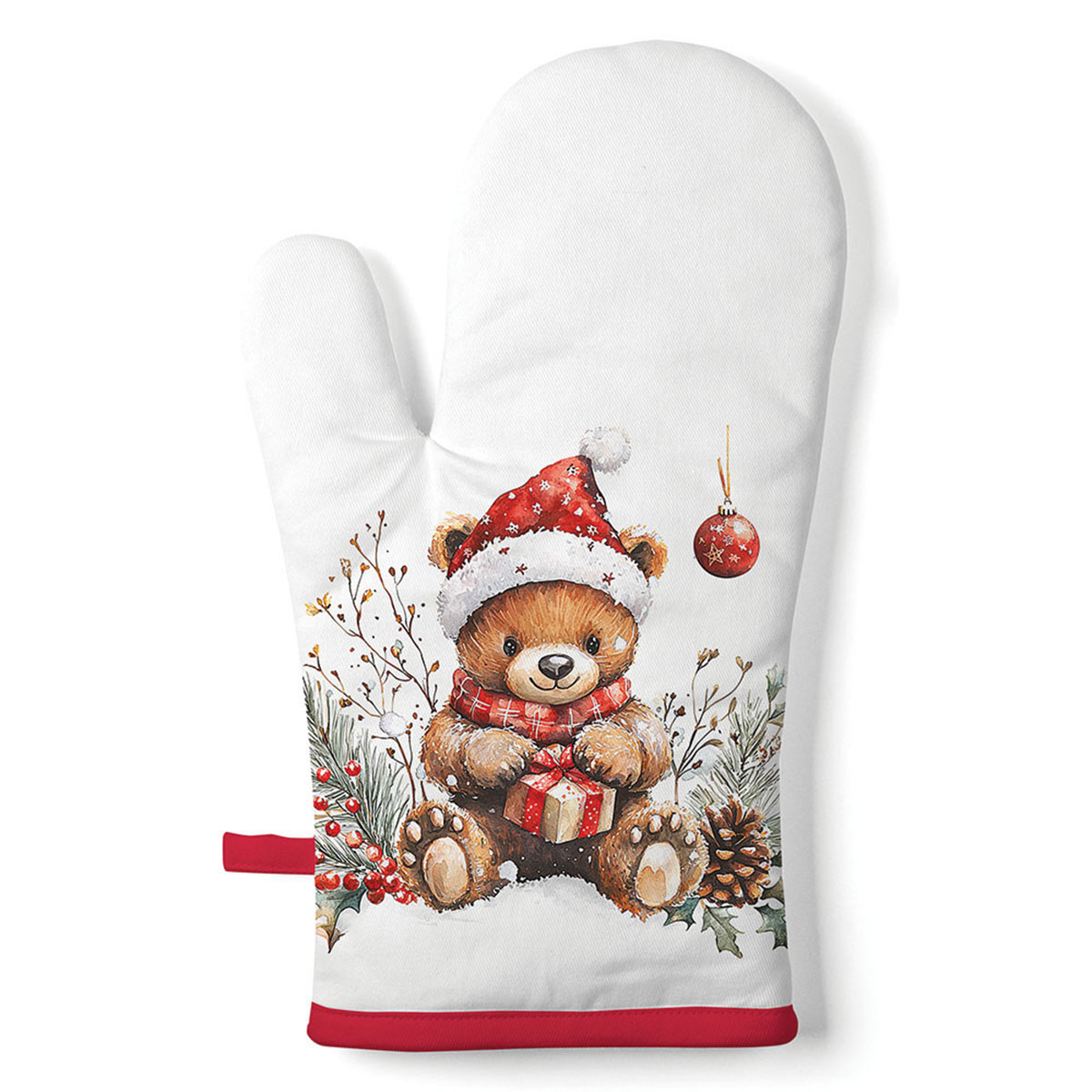 Gant de cuisine ourson de No�l avec cadeau 30 � 18 cm