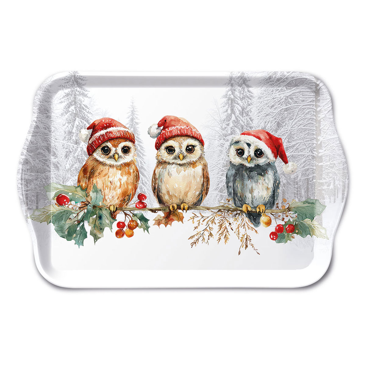 Mini-plateau en m�lamine Chouettes de No�l