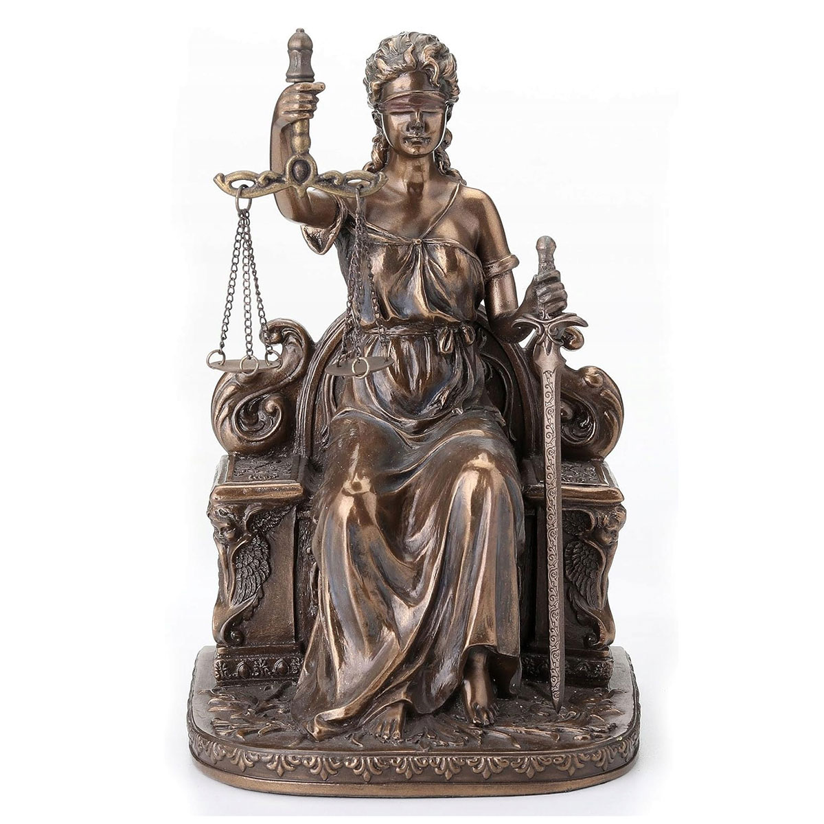 Figurine Justitia Themis en rsine aspect bronze 17 cm