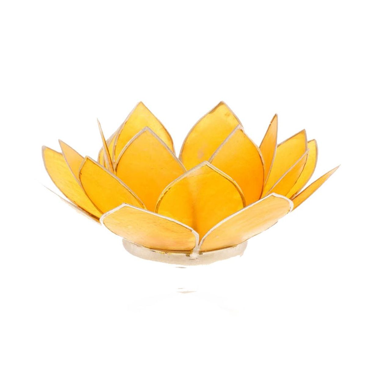 Photophore Fleur de Lotus jaune finition argent�e Chakra 3