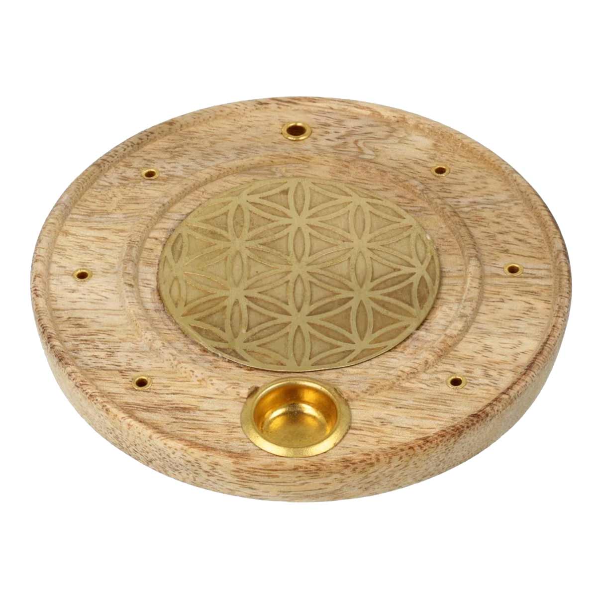 Porte-encens fleur de vie en bois de manguier