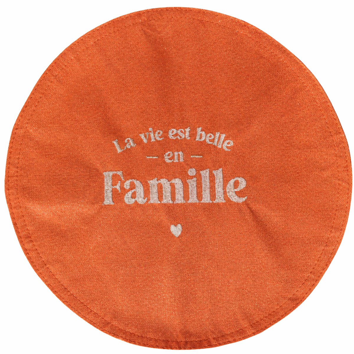 Set de table rond � paillettes brod� La vie est belle en famille