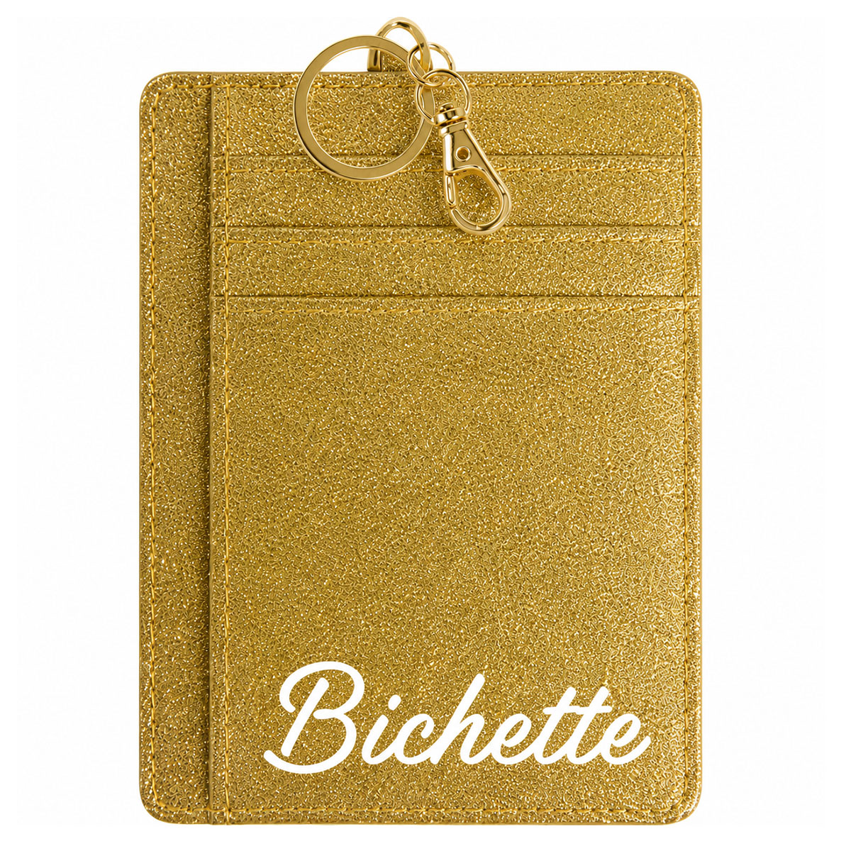 Porte-cartes porte-cl�s Bichette en polyester paillet� dor�