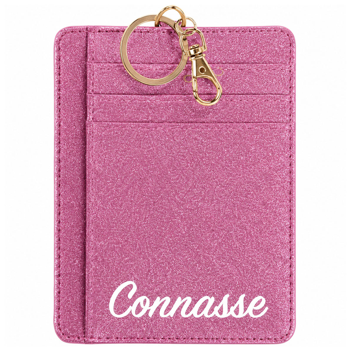 Porte-cartes porte-cl�s Connasse en polyester paillet� rose