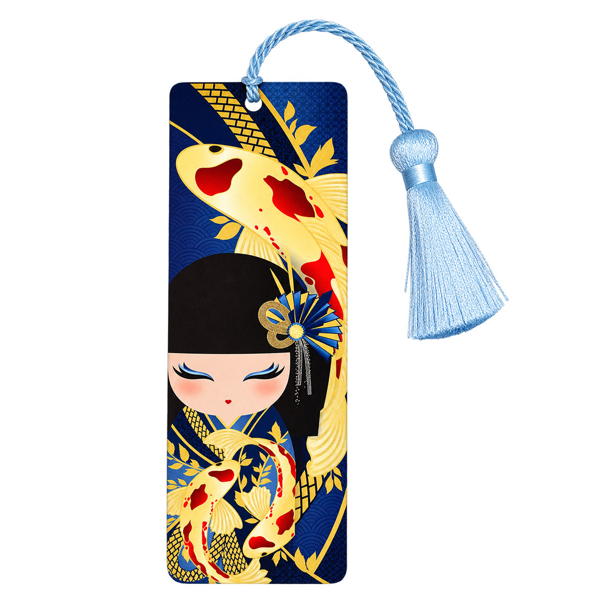 Marque-page Kimmidoll Rikiyo avec pompon bleu carpes ko�