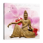 Cadre en toile statue asiatique zen rose 40 x 40 cm