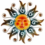 D�coration murale Soleil en m�tal et verre Or et Bleu 39 cm