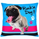 Coussin Rock'n Dog bleu chien rock 35 x 35 cm