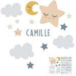 Sticker mural chambre d'enfant avec prnom - Lune toiles