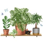 Sticker Dcoration Murale - Plantes et Chaton sur tagre