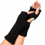 Mitaines noires femme avec fils dor�s - taille unique