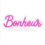 Lampe LED effet n�on Bonheur rose USB 12,5 � 28 cm