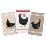 Lot de 3 torchons poules en coton serg� 50 x 70 cm