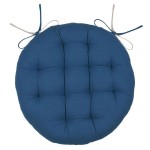 Galette de chaise ronde r�versible bleu et naturel 38 cm