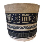 Cache-pot en Jute Motifs Gomtriques sur Fond Noir
