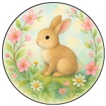 Planche � d�couper ronde en verre � Lapin fleuri � 30 cm