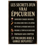 Plaque mtal Les secrets dun vrai picurien  30,5 x 20 cm