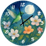 Horloge murale en verre � Colibri, Fleurs et Lune