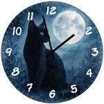 Horloge murale en verre Chat noir et Pleine lune