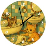 Horloge murale en verre � Chats salle de bain
