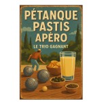 Plaque mtal Ptanque Pastis Apro le trio gagnant